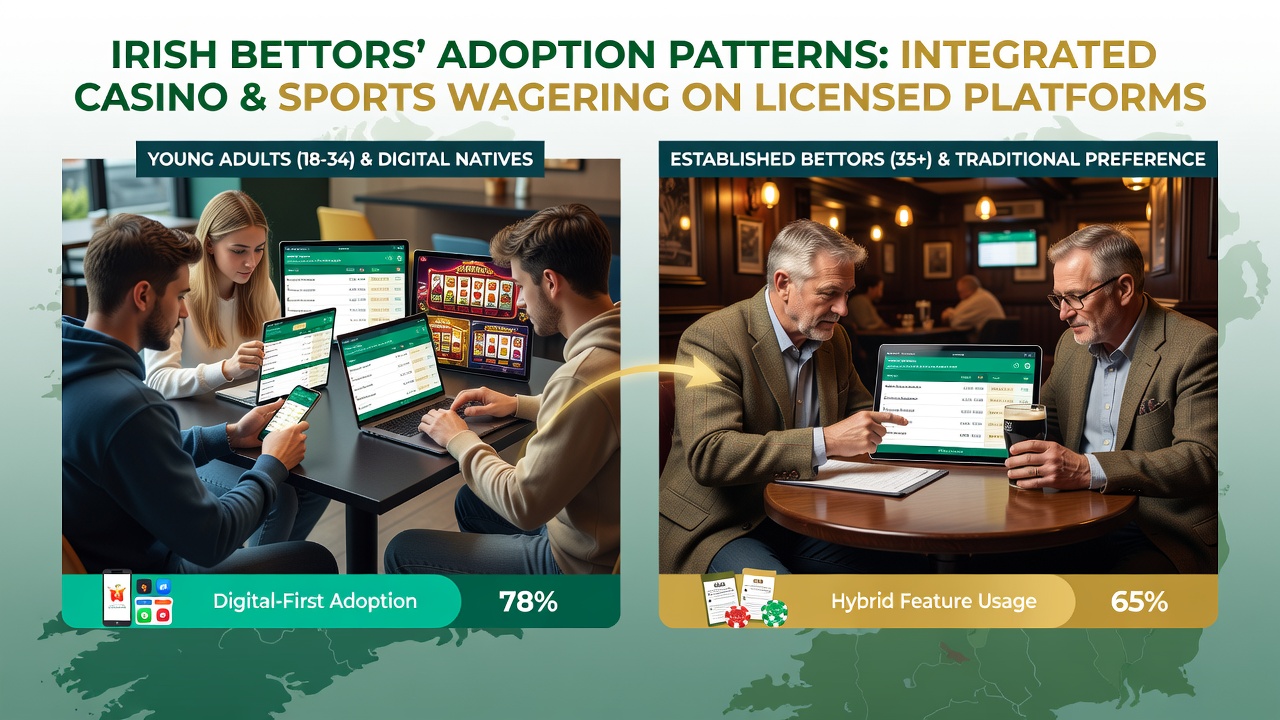 Analytics dashboard displaying adoption trends for integrated wagering features among Irish users