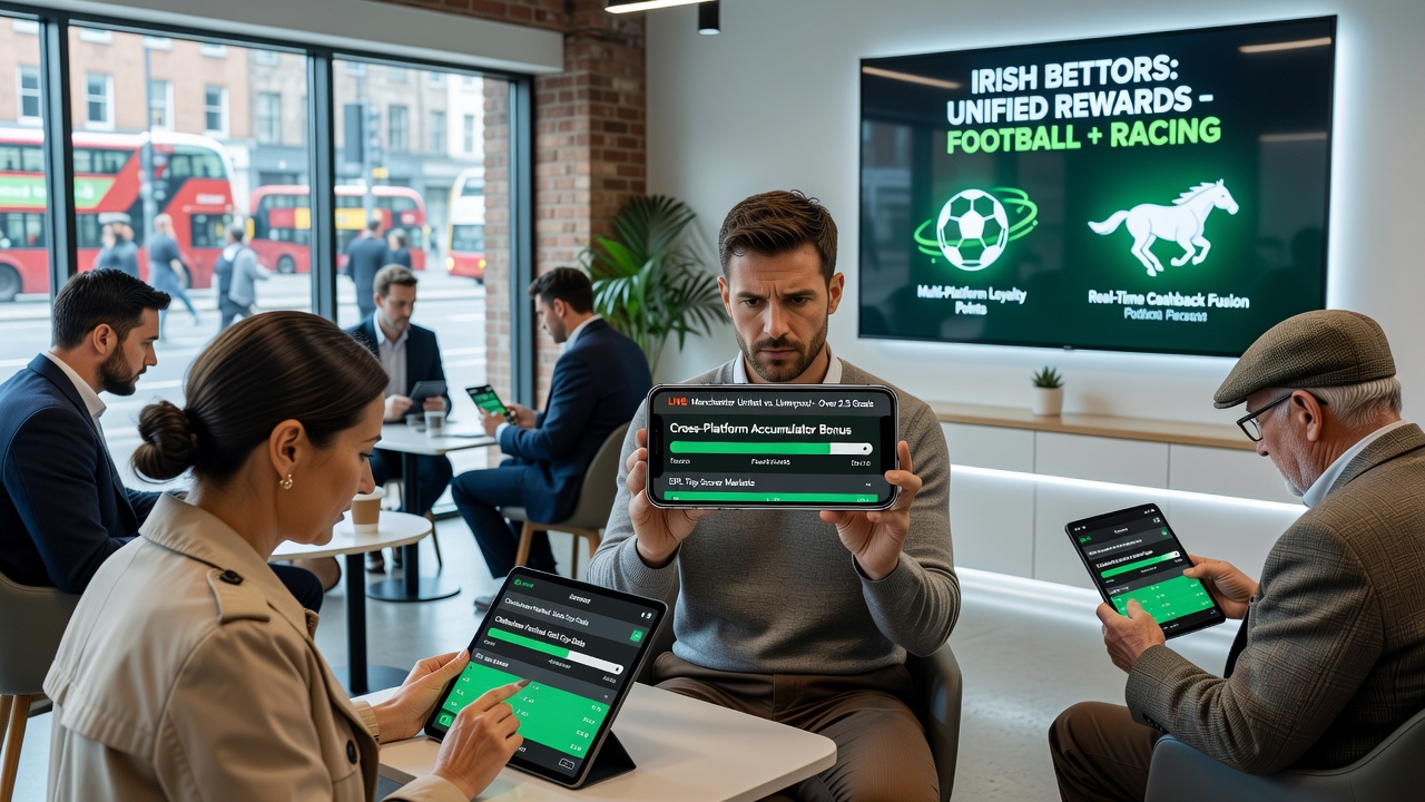 Dashboard view of combined football, racing and casino rewards on an Irish betting platform